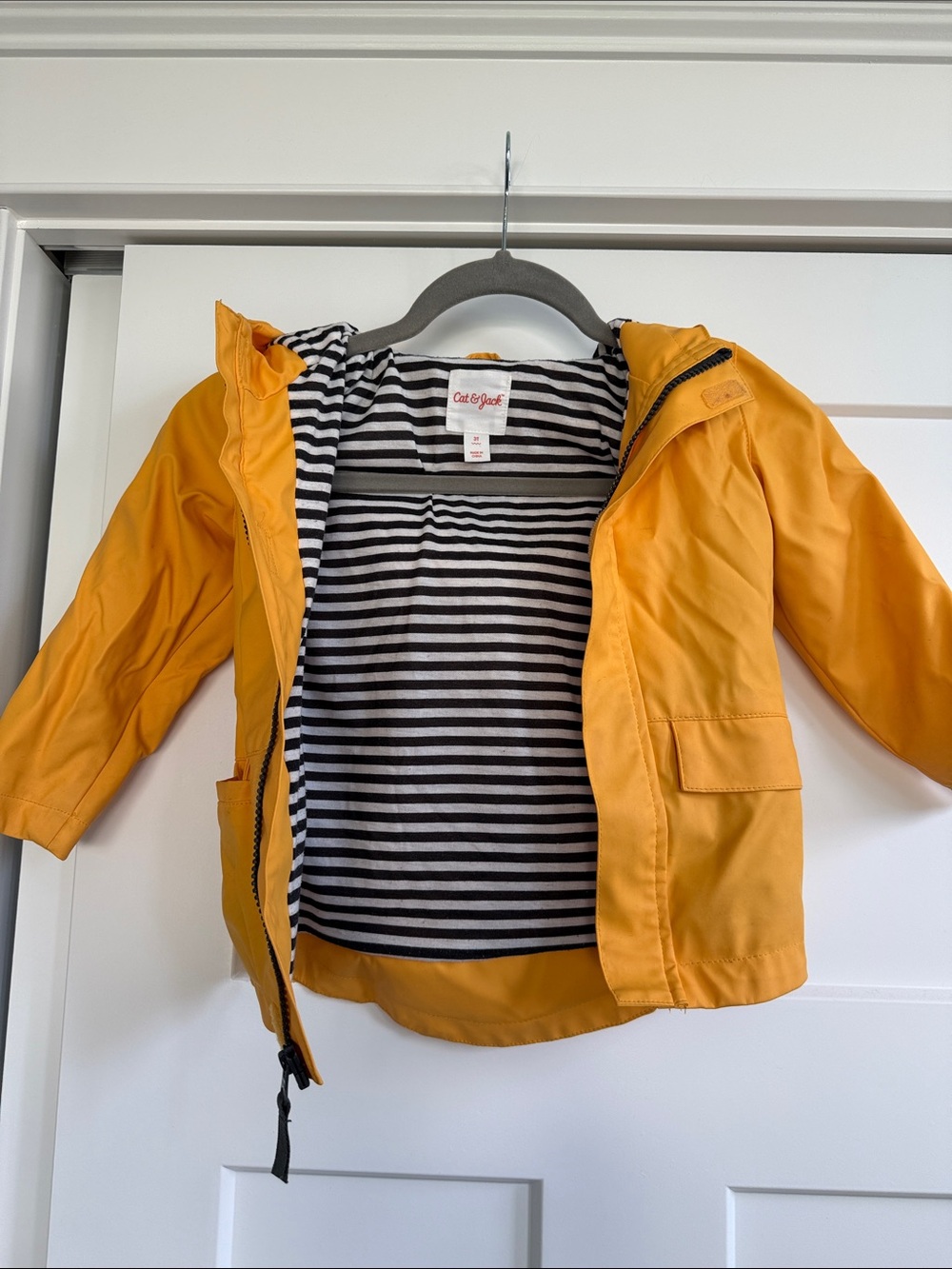 Cat & Jack Yellow Hooded Rain Jacket with Striped Lining
